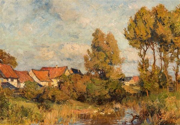 Houses In The Evening Sun Oil Painting by Carl Jutz the Younger