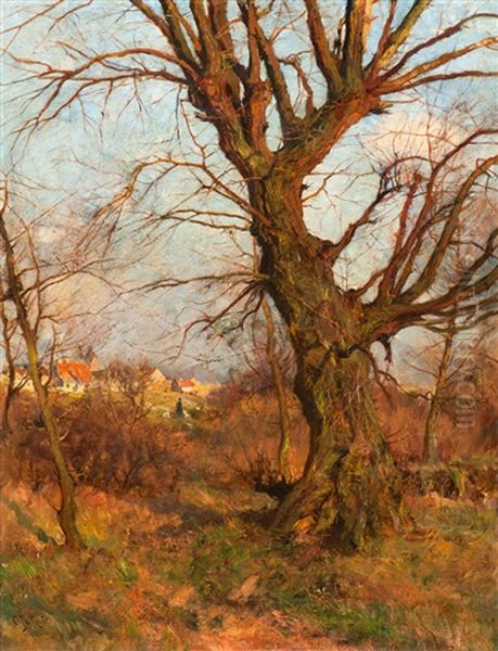 Autumn Landscape With A Village In The Background Oil Painting by Carl Jutz the Younger