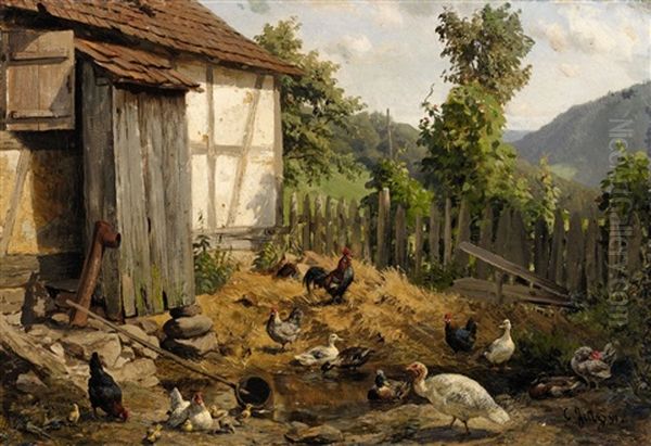 The Hen-coop Oil Painting by Carl Jutz the Younger