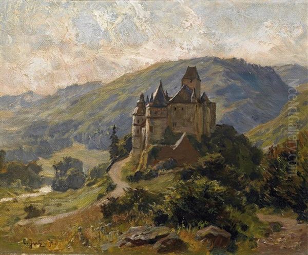 Schlos Burresheim Bei Mayen In Der Eifel Oil Painting by Carl Jutz the Younger