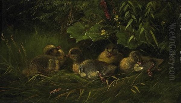 Entenkuken Im Nest Oil Painting by Carl Jutz the Younger