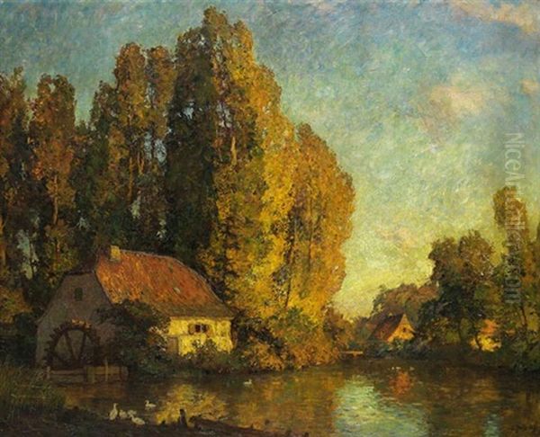 Muhlteich Oil Painting by Carl Jutz the Younger