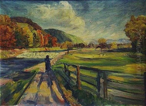 Landschaft Mit Wanderer by Adolf Jutz