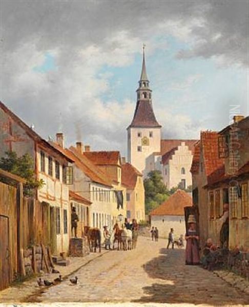 Kattesundet With The Church Of Our Lady In Svendborg Oil Painting by Andreas Thomas Juuel