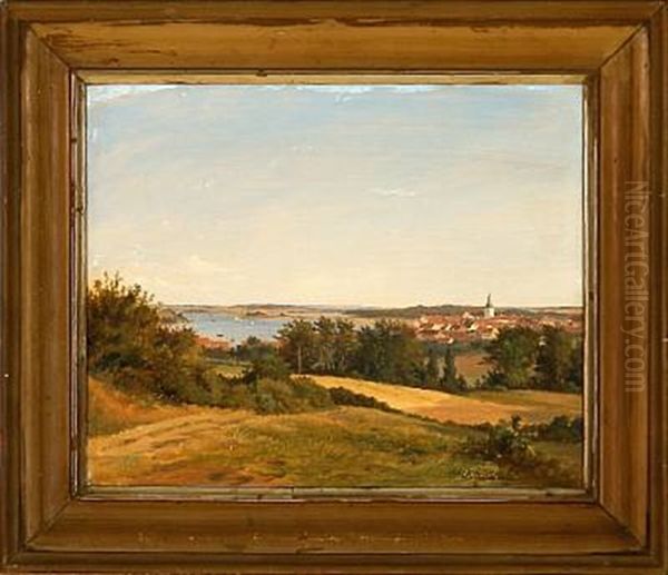 Udsigt Over Skanderborg - View Of Skanderborg Oil Painting by Andreas Thomas Juuel