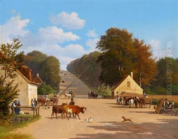 Summer's Day At Geel's Hill Near Holte North Of Copenhagen Oil Painting by Andreas Thomas Juuel