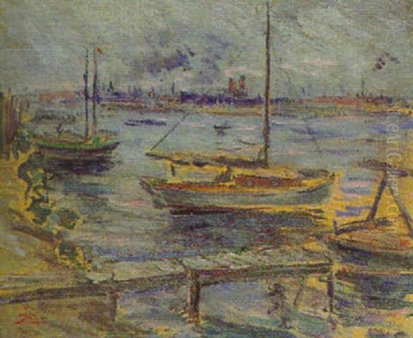 Blick In Einen Grosen Hafen Oil Painting by Anton Juul Erthmann