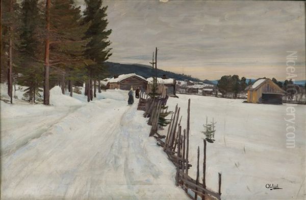 Gardsvei, Vinter Oil Painting by Ole Juul