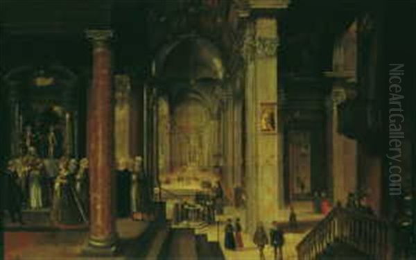 Kircheninterieur Mit Reicher Figurenstaffage, Darunter Die Teilnehmer An Einer Trauung Oil Painting by Paul Juvenel the Elder