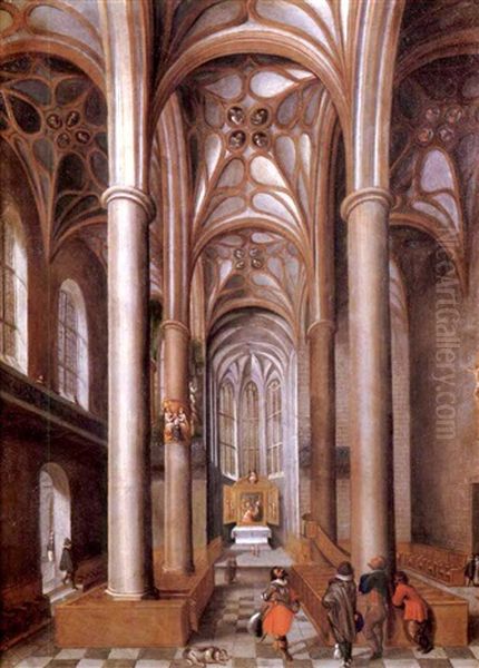 The Interior Of The Augustan Church In Nuremberg With Elegant Figures Admiring The Architecture Oil Painting by Paul Juvenel the Elder