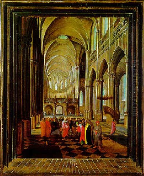 Inneres Einer Gotischen Kirche Mit Christus Und Der Ehebrecherin Oil Painting by Paul Juvenel the Elder