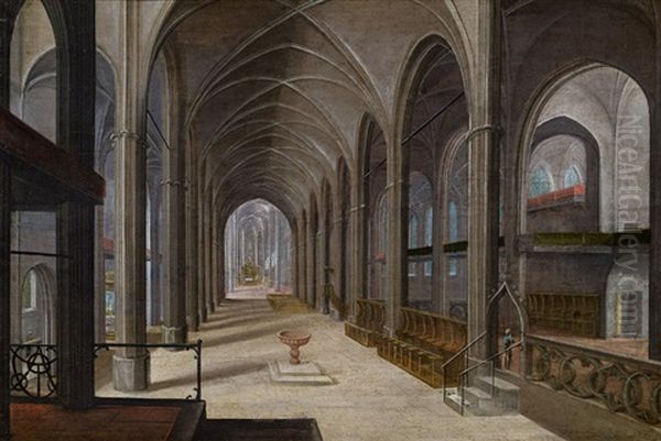 Kircheninterieur Mit Taufbrunnen Oil Painting by Friedrich Juvenel