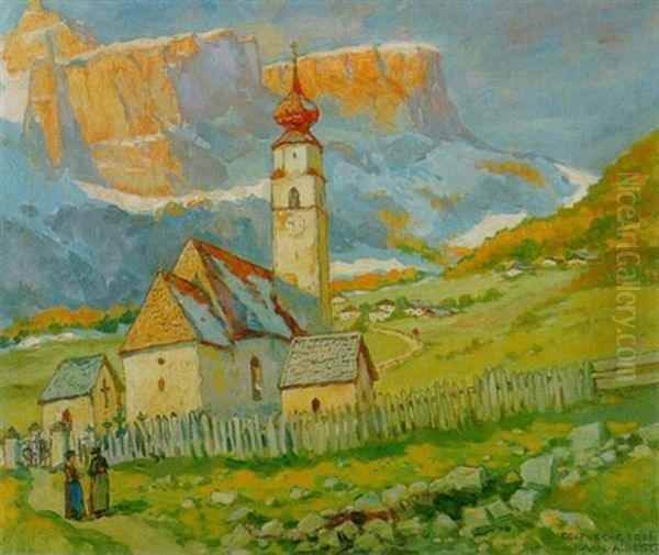 Dorfkirche In Colfuschg Oil Painting by Julius Von Kaan-Albest