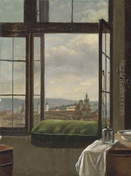 Prague, A View Of The Old Town From A Window With The Church Of Our Lady Before Tyn Oil Painting by Carl Ludwig Kaaz