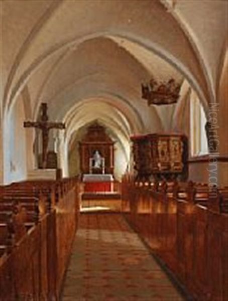 Interior From A Church With Sunbeams From The Right Oil Painting by Ludvig Kabell