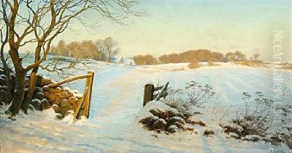 Sunny Winterscape Oil Painting by Ludvig Kabell