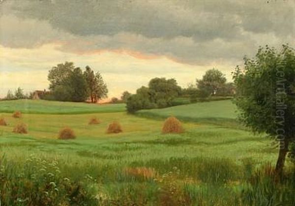 Harvest Scenery At Sunset Oil Painting by Ludvig Kabell