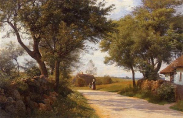 A Summer Landscape With Figures On A Country Road Oil Painting by Ludvig Kabell