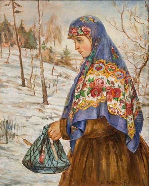 Girl With A Colourful Scarf by Ekaterina Kachura-Falileeva