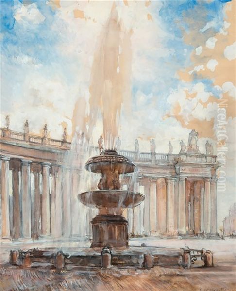 Saint Peter's Square In Rome Oil Painting by Ekaterina Kachura-Falileeva