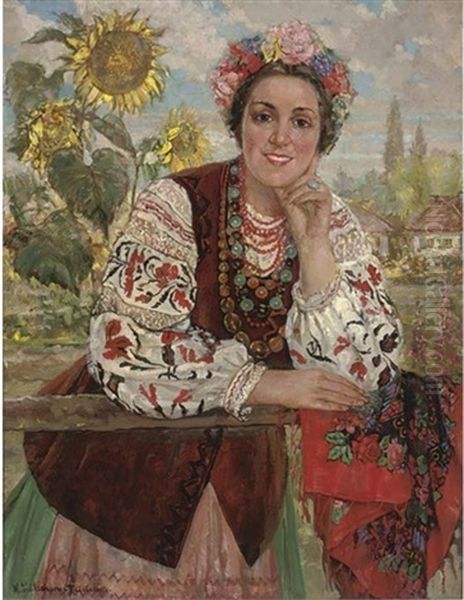 Ukrainian Peasant Girl Oil Painting by Ekaterina Kachura-Falileeva