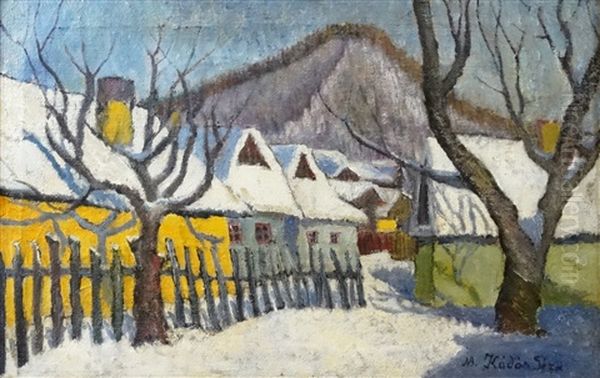 Houses In Baia Mare Oil Painting by Geza Kadar