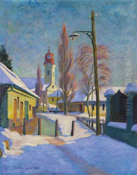 Baia Mare At Winter Oil Painting by Geza Kadar