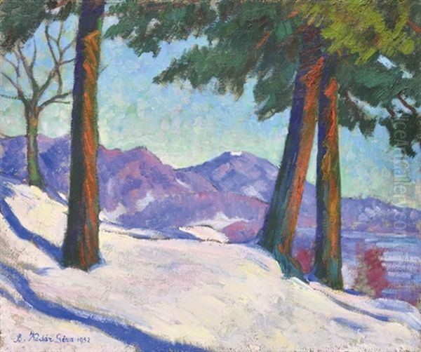 View Of High-mountain (winter Scene) Oil Painting by Geza Kadar