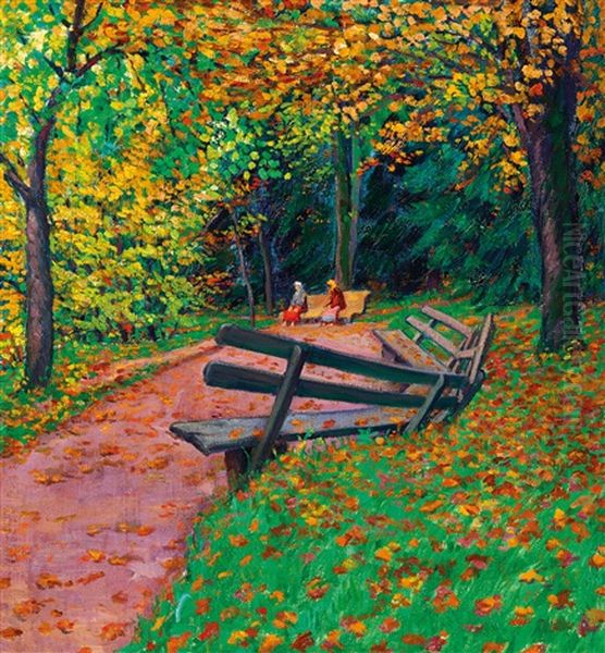 Park In Nagybanya Oil Painting by Geza Kadar