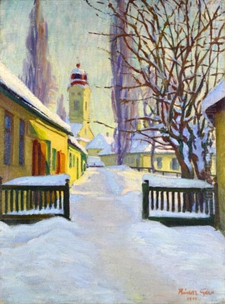 Baia Mare At Winter Oil Painting by Geza Kadar