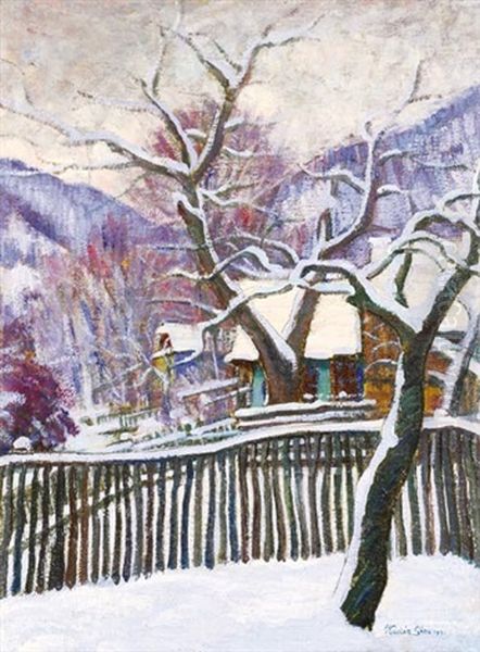 Winter At Nagybanya Oil Painting by Geza Kadar