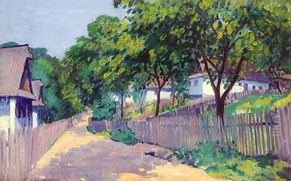 Street In The Sunshine Oil Painting by Geza Kadar