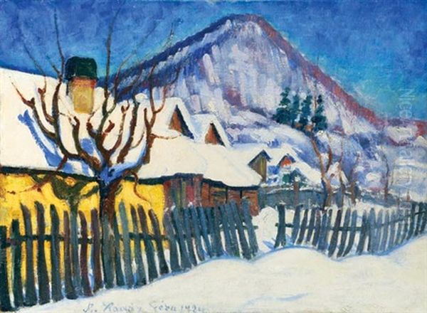 Snow-covered Nagybanya Oil Painting by Geza Kadar