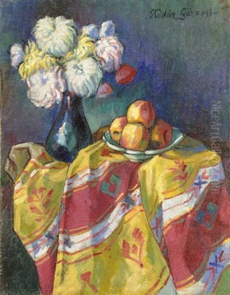 Still Life With Chrysanthemums Oil Painting by Geza Kadar