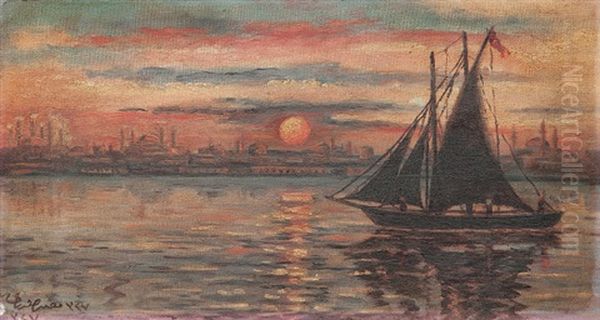 Istanbul'da Yelkenli Oil Painting by Muefide Kadri