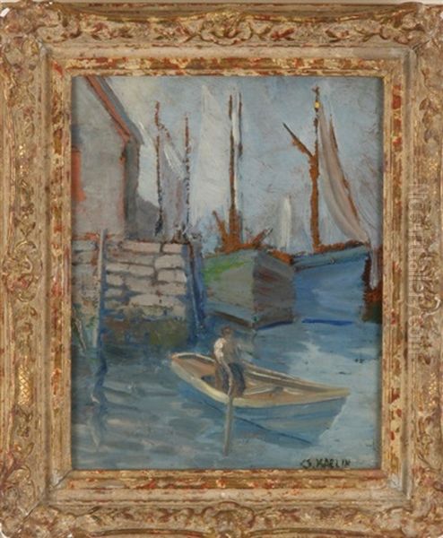 Harbor With Man In Boat Oil Painting by Charles Salis Kaelin