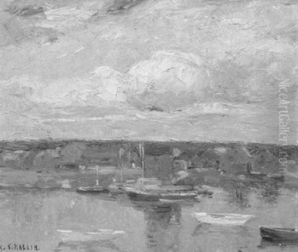 Boats In A Harbor Oil Painting by Charles Salis Kaelin