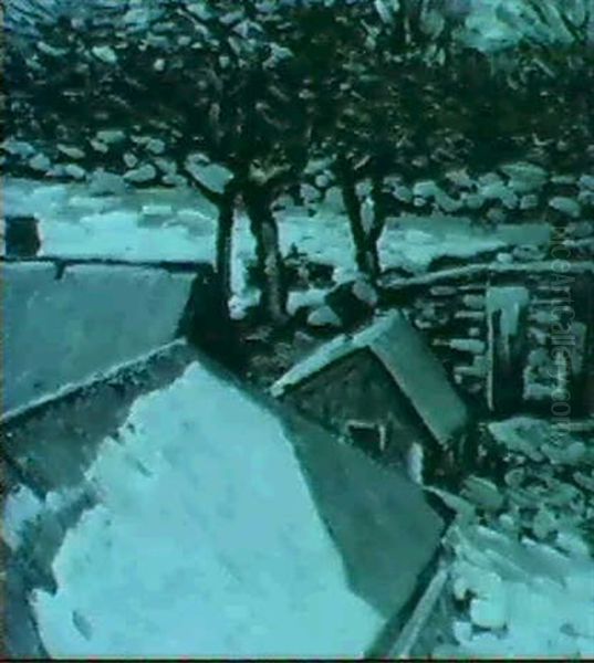 Houses In Winter Oil Painting by Charles Salis Kaelin