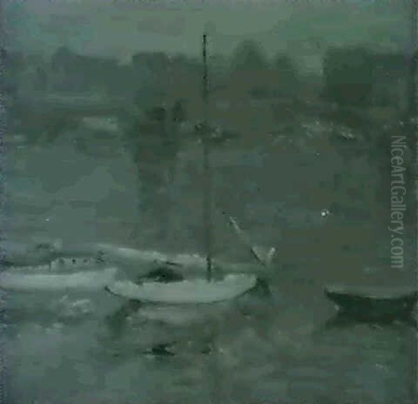 Sailboats In A Harbour Oil Painting by Charles Salis Kaelin