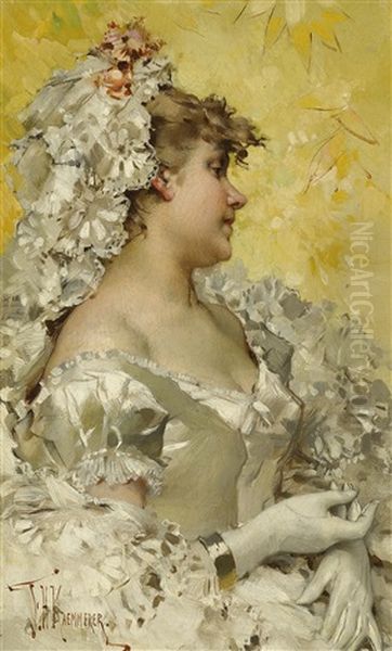 Lady In White Oil Painting by Frederik Hendrik Kaemmerer