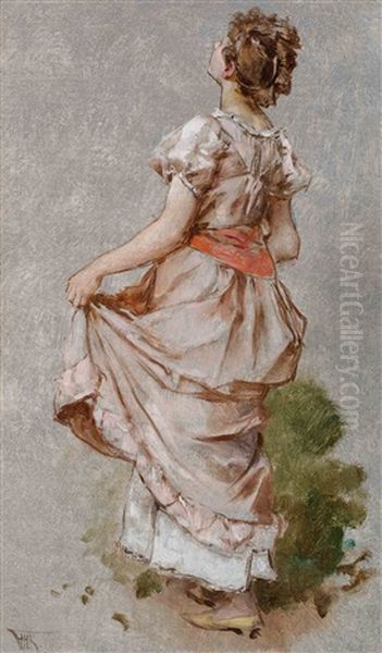 Young Woman Looking Upward Oil Painting by Frederik Hendrik Kaemmerer