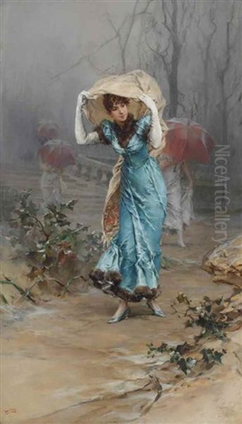 Taking Cover From The Storm Oil Painting by Frederik Hendrik Kaemmerer