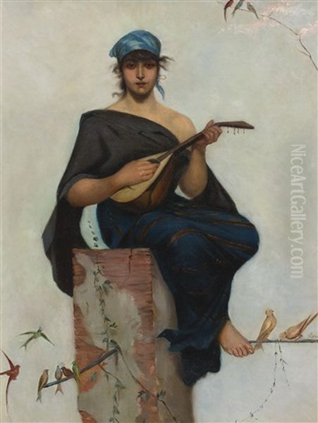 The Lute Player Oil Painting by Frederik Hendrik Kaemmerer