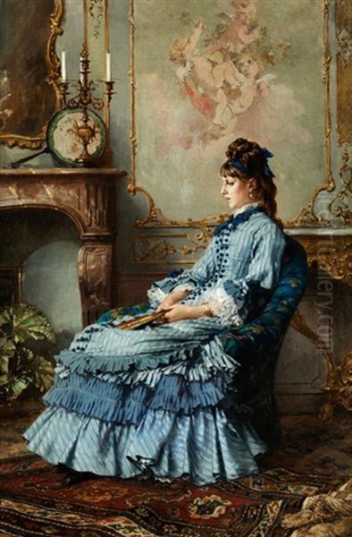 Sitzende Junge Frau In Blauem Kleid Oil Painting by Frederik Hendrik Kaemmerer