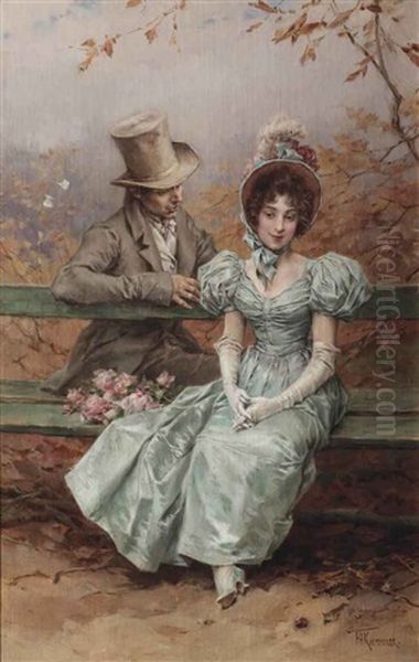 A Flirtation Oil Painting by Frederik Hendrik Kaemmerer