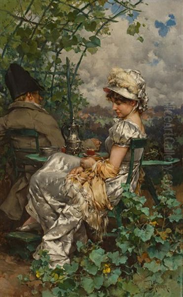 Afternoon Tea In The Garden Oil Painting by Frederik Hendrik Kaemmerer