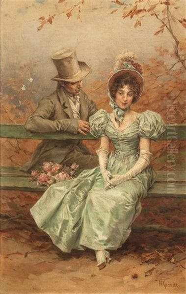 A Flirtation Oil Painting by Frederik Hendrik Kaemmerer