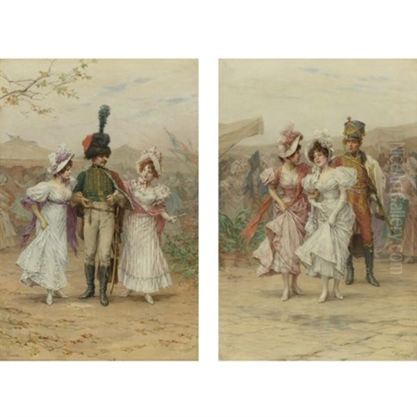 Two Strings To His Bow (+ The Fete At St. Cloud; 2 Works) Oil Painting by Frederik Hendrik Kaemmerer