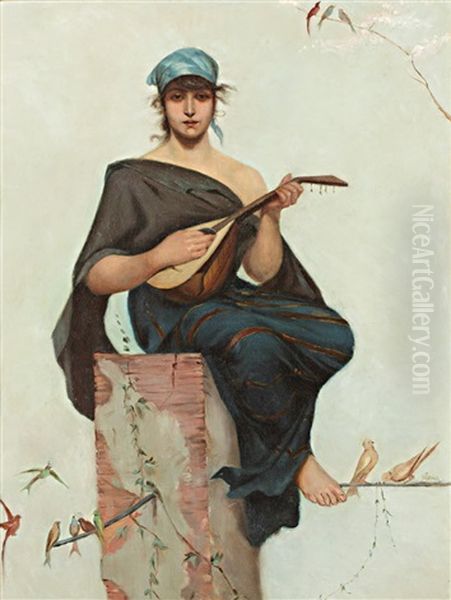 La Joueuse De Luth Oil Painting by Frederik Hendrik Kaemmerer