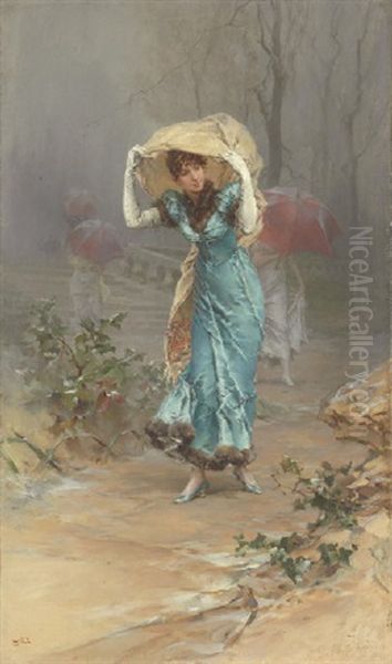 Taking Cover From The Storm Oil Painting by Frederik Hendrik Kaemmerer